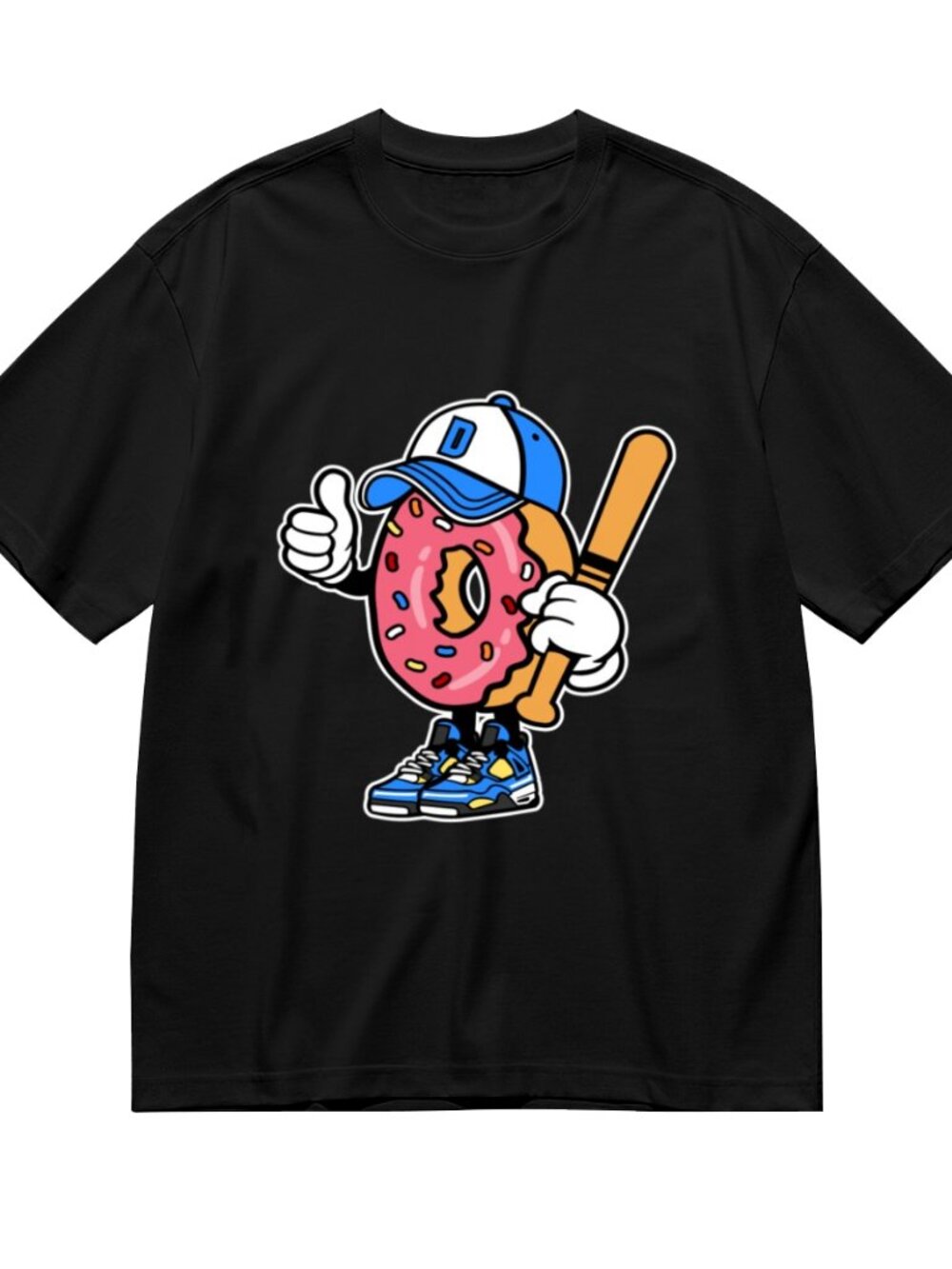 Men's Black Short Sleeve Tee with Donut Baseball Graphic - Picture 3 of 5